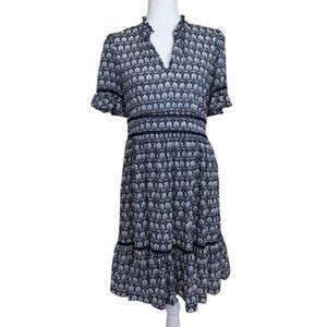 Scotch Soda Maison Scotch Tiered Dress Ladder Lace Navy White Women Size L